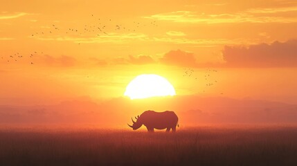 Obraz premium Silhouette of rhino at sunrise