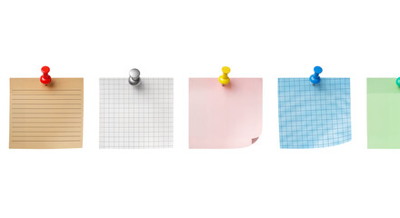 Texture of colorful notes pinned to the wall with thumbtacks