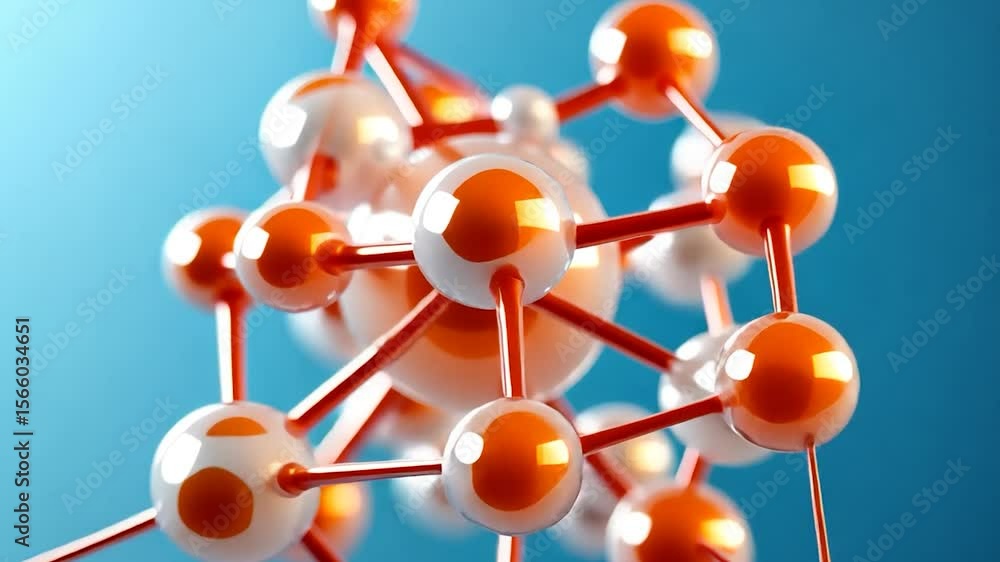 Aufkleber abstract close up of an atom structure in orange and white. the background is a soft blue gradient, 