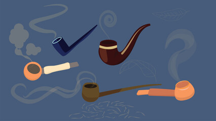 Set of smoking pipes. Hand-drawn vintage vector illustration - tobacco and smoke collection