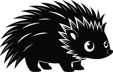 Silhouette of a hedgehog,hedgehog silhouette, black and white. porcupine silhouette in black color simple and clean vector illustration