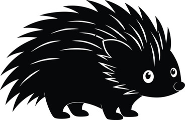 Silhouette of a hedgehog,hedgehog silhouette, black and white. porcupine silhouette in black color simple and clean vector illustration