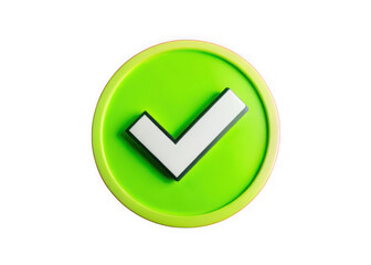 Bright green circle with white check mark isolated on transparent background
