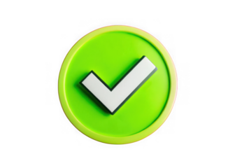 Bright green circle with white check mark isolated on transparent background