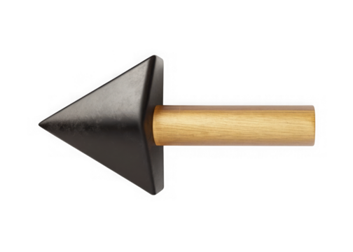 A rustic metal arrowhead with a wooden shaft pointing left isolated on transparent background