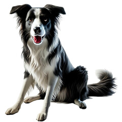 Fototapeta premium Border Collie sitting with mouth open on black background