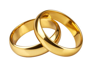 Pair of Interlocked Gold Wedding Rings, Transparent Background