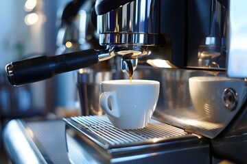 Fresh Espresso Pour from Modern Coffee Machine – Barista Café Vibes

