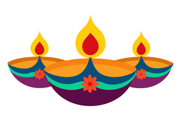 Happy Diwali Diya Oil Lamps Colorful Rangoli Art
