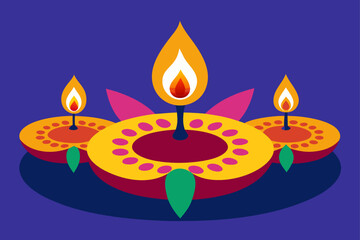 oil lamps lit on colorful rangoli during diwali celebration
