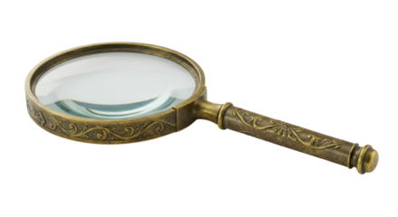 Vintage brass magnifying glass isolated on white background