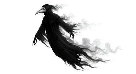 Plague doctor illustration in black and white isolated PNG with Transparent Background