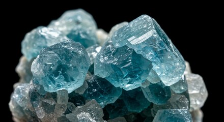 Photo of Blue Fluorite Crystals Cluster on Black Background