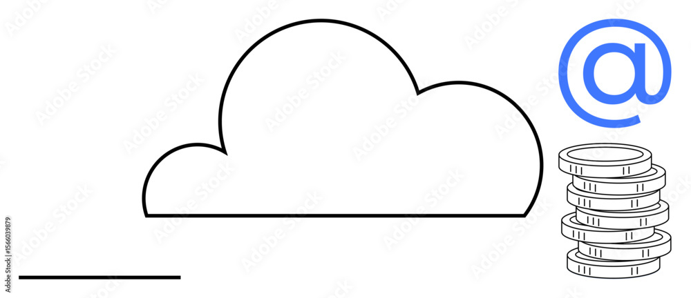 Poster cloud with stacked coins and symbol combining technology and finance concepts. ideal for cloud compu