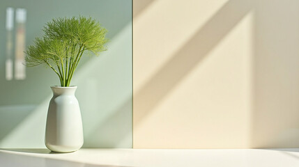 Fototapeta premium Green Plant in Glass Vase with Soft Light 