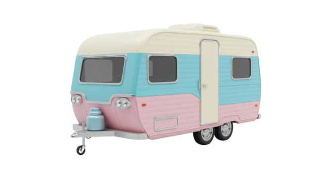 Pastel colored vintage caravan camper isolated PNG with Transparent Background