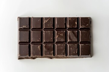 High Resolution Picture of Top View of a Whole Dark Chocolate Bar on a White Background Isolated