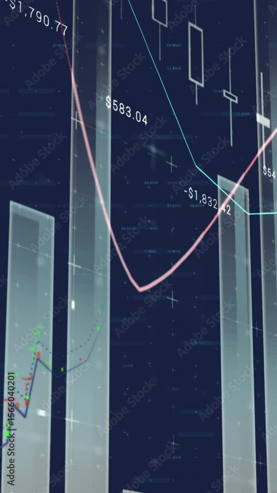 Poster animation of multiple graphs with changing numbers against abstract background