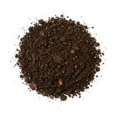 Rich dark soil pile on a white background for gardening and planting preparation