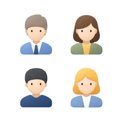 Fototapeta premium Four diverse cartoon avatars: man, woman, boy, girl. Ideal for website or app user profiles.