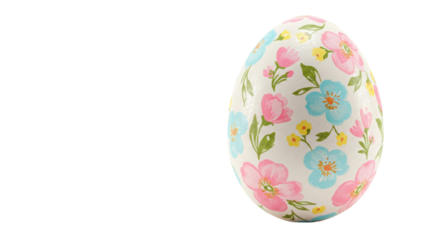 Decorated Easter egg with pastel floral pattern isolated on white background