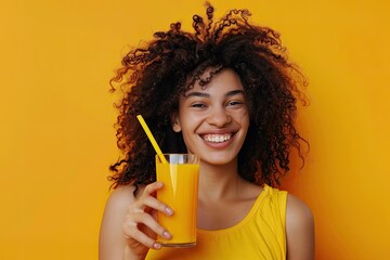 Sharp Picture of Smiling Woman Holding an Orange Juice