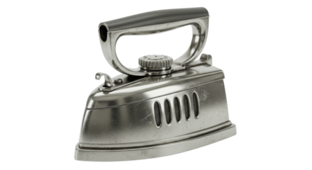 Vintage silver clothing iron isolated PNG with Transparent Background