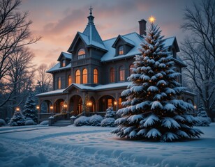 Winter Cabin With Festive Decor