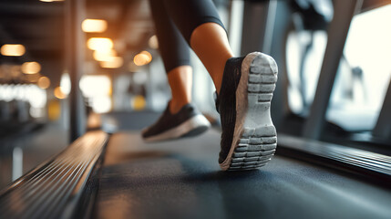 Close-Up of Runner's Feet on Treadmill in Modern Fitness Center