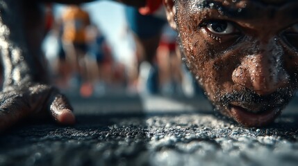 Exhausted runner at the starting line