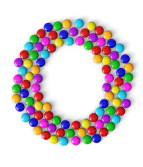 O made of colorful chocolate candy isolated on transparent background. 3d chocolate candy Alphabet.
