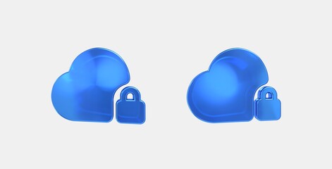 cloud lock 3D icon on isolate white background