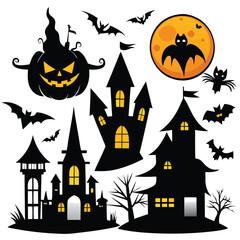 Spooky Halloween haunted house vector set