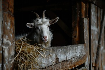 Ultra Hd Picture of Closeup Farm Goat in Stable