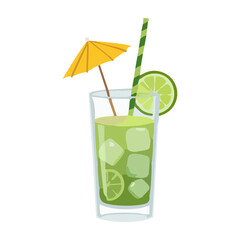 Refreshing Cocktail Glass with Lime and Mint on White Background