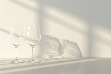 Flawless Picture of Three Empty Wine Glasses on a White Table 3D Illustration