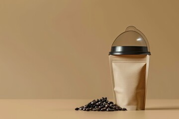 High Detail Visual of Coffee Bean Pouch and Paper Cup