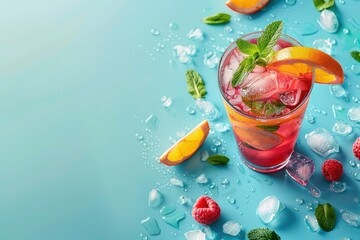 Premium Quality Picture of Refreshing Summer Cocktail with Fresh Fruit and Mint