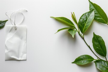 Detailed Picture of Tea Bag with Leaves on White Background