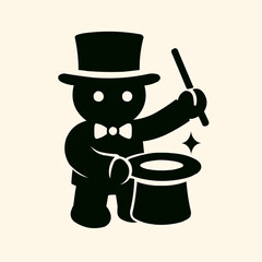 Black top hat with magic wand, vector wizard illustration for a magician's trick and illusion show