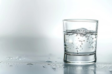 Clear Pixel Picture of Single Glass with Clean Drinking Water on White Background Close Up
