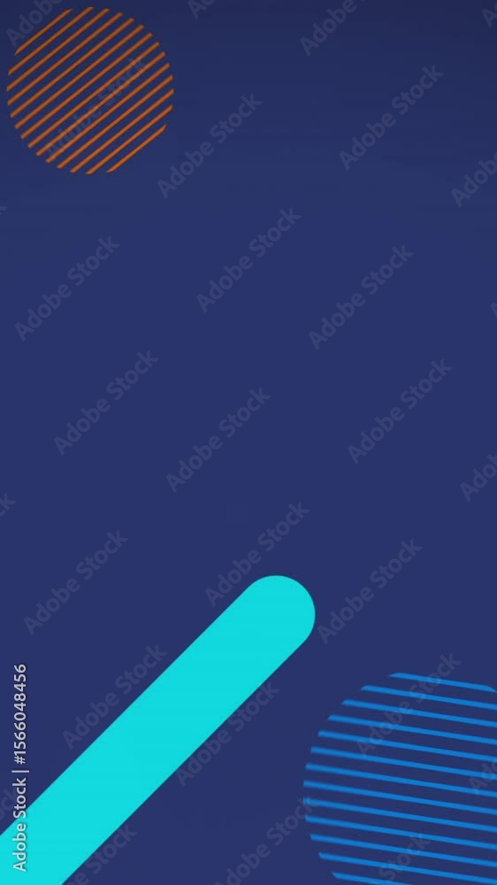 Poster animation of multi coloured abstract shapes moving on purple background