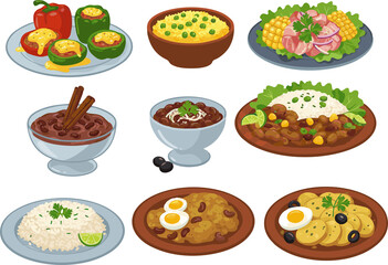 Vector illustration set of traditional dishes