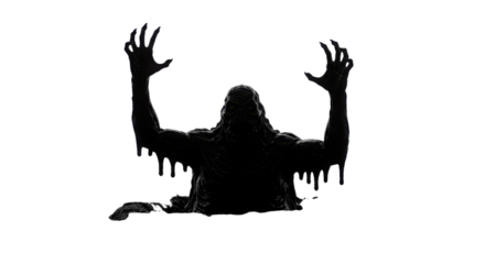 Dark Dripping Monster Silhouette Graphic with Raised Clawed Hands Isolated Illustration isolated on Transparent Background