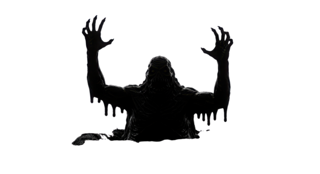 Dark Dripping Monster Silhouette Graphic with Raised Clawed Hands Isolated Illustration isolated on Transparent Background
