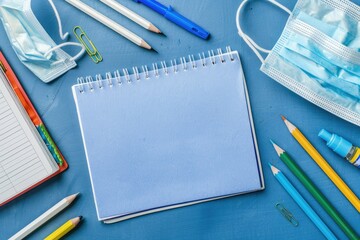 Premium Quality Picture of Top View of Back to School Essentials with Backpack and Calculator