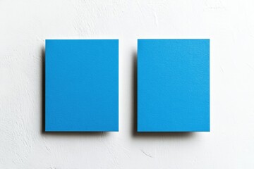 Detailed Color Picture of 2 Blank Blue Business Cards Locked on White Wall,