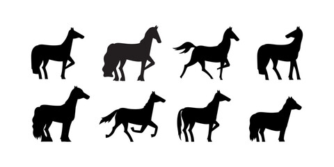 Collection of different horse breed silhouettes in vector format. Suitable for equestrian themes, animal icons, farm illustrations and Western-style designs