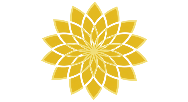 Abstract Golden Yellow Geometric Lotus Flower Mandala Vector Graphic isolated on Transparent Background
