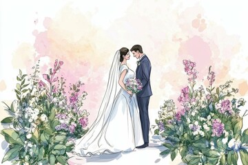 premium quality visual of Hand draw wedding floral set sketch background